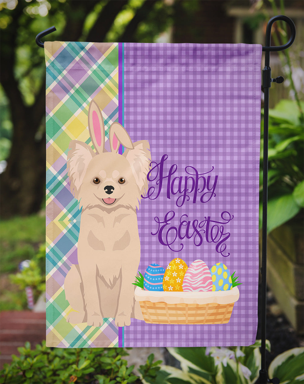 Longhaired Cream Chihuahua Easter Garden Flag Mailbox Decorative Yard Banner Outside Patio Artwork for Flower Beds, Garden Size, Multicolor