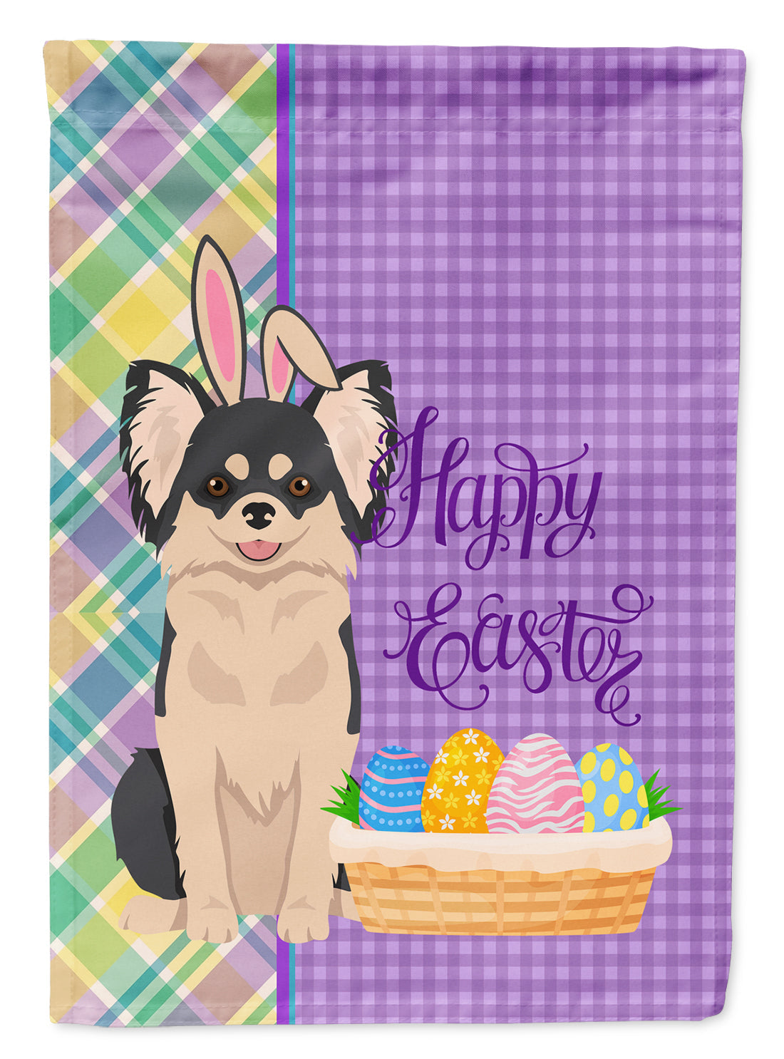 Longhaired Black and White Chihuahua Easter Garden Flag Mailbox Decorative Yard Banner Outside Patio Artwork for Flower Beds, Garden Size, Multicolor