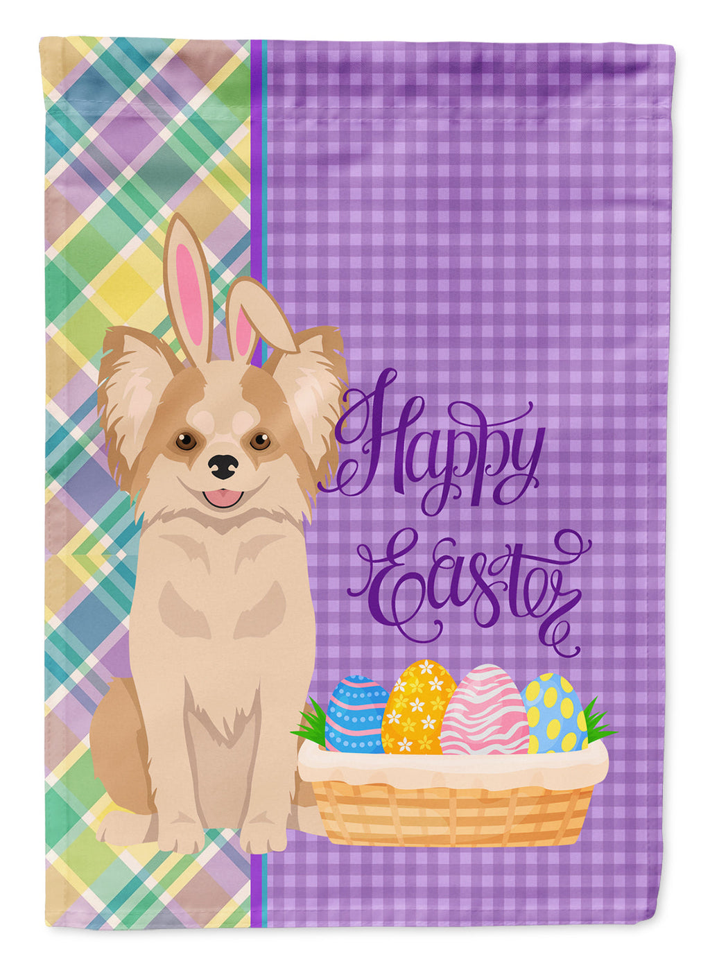 Longhaired Gold and White Chihuahua Easter Garden Flag Mailbox Decorative Yard Banner Outside Patio Artwork for Flower Beds, Garden Size, Multicolor