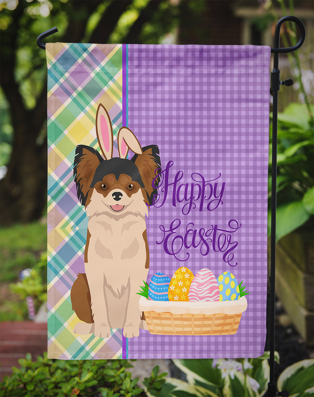 Longhaired Black and Red Chihuahua Easter Garden Flag Mailbox Decorative Yard Banner Outside Patio Artwork for Flower Beds, Garden Size, Multicolor