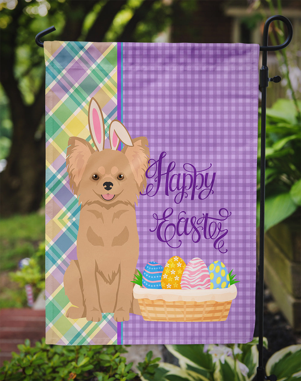 Longhaired Gold Chihuahua Easter Garden Flag Mailbox Decorative Yard Banner Outside Patio Artwork for Flower Beds, Garden Size, Multicolor