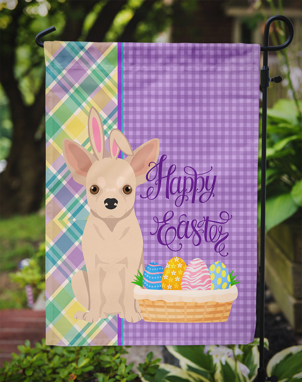 Fawn Chihuahua Easter Garden Flag Mailbox Decorative Yard Banner Outside Patio Artwork for Flower Beds, Garden Size, Multicolor