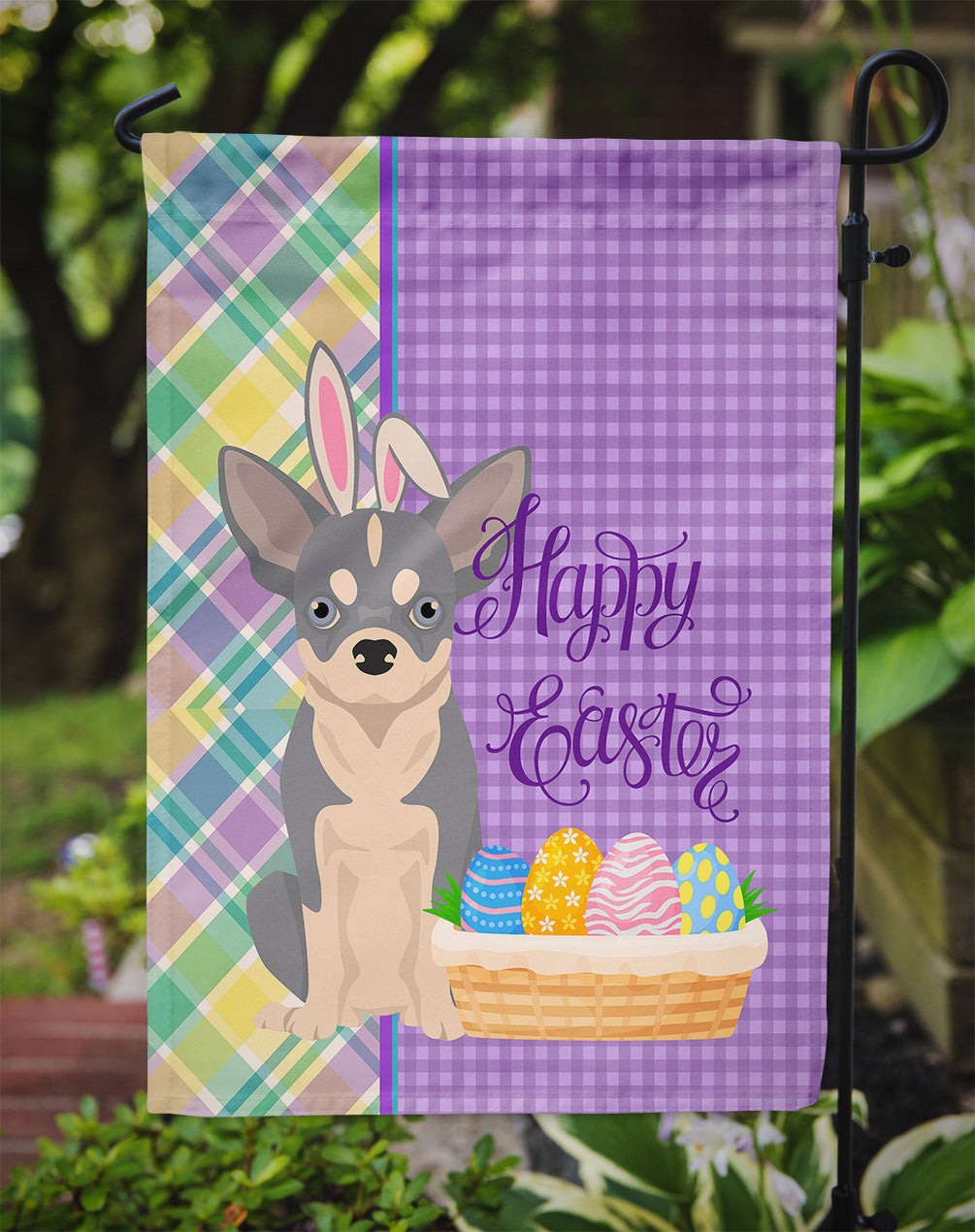 Blue and White Chihuahua Easter Garden Flag Mailbox Decorative Yard Banner Outside Patio Artwork for Flower Beds, Garden Size, Multicolor