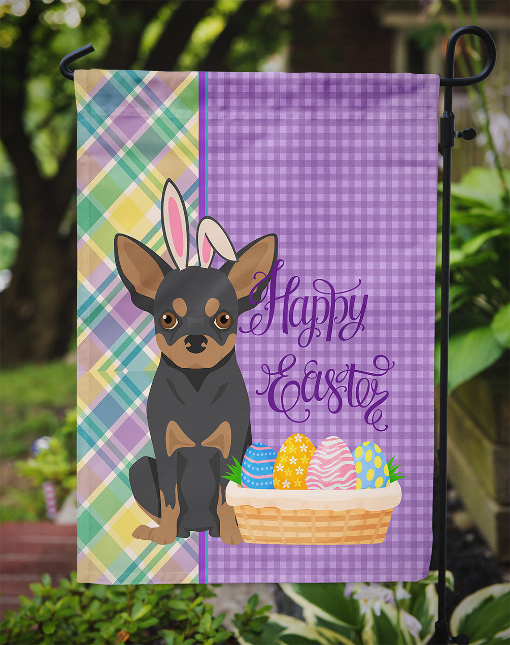 Black and Tan Chihuahua Easter Garden Flag Mailbox Decorative Yard Banner Outside Patio Artwork for Flower Beds, Garden Size, Multicolor
