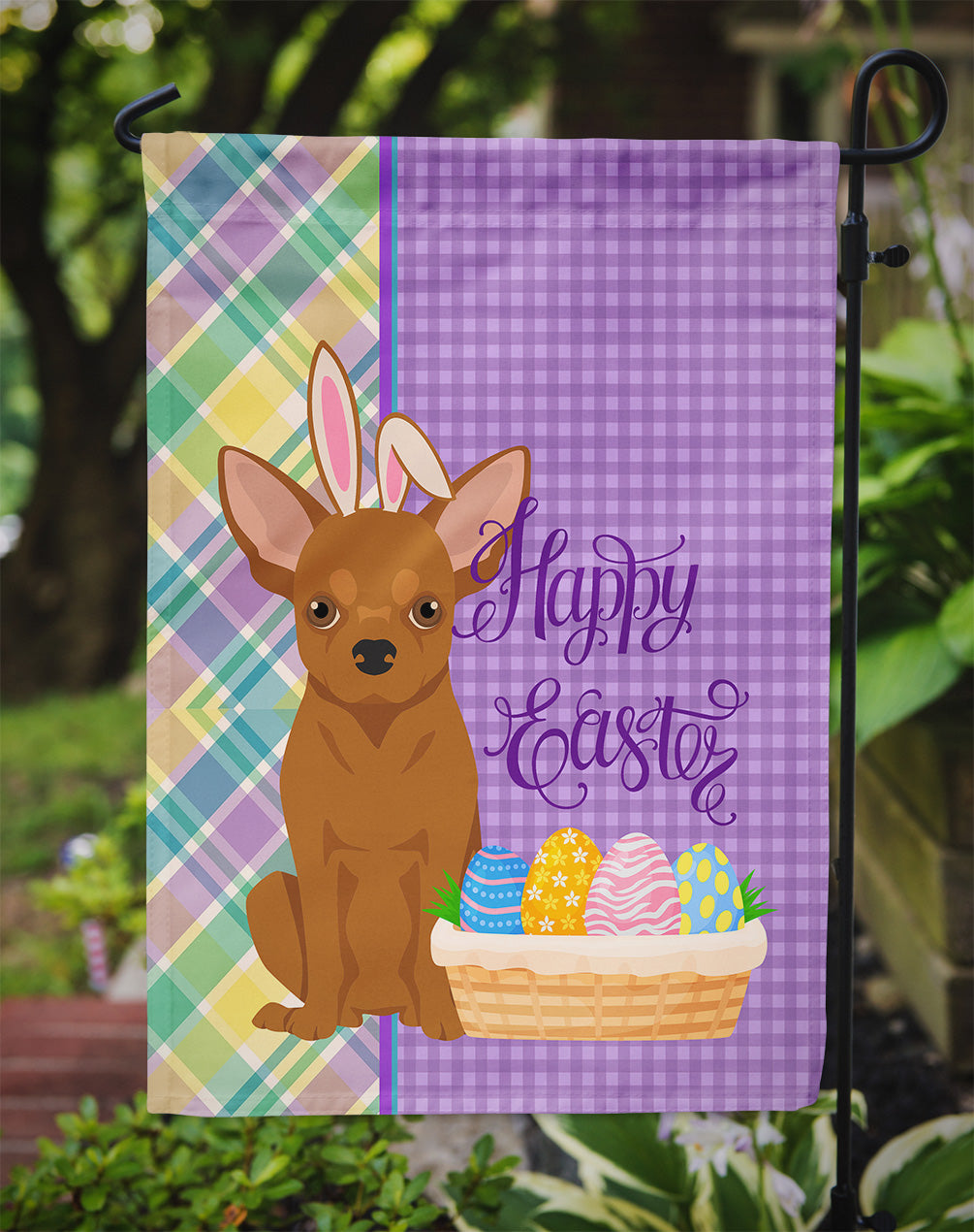 Red Chihuahua Easter Garden Flag Mailbox Decorative Yard Banner Outside Patio Artwork for Flower Beds, Garden Size, Multicolor