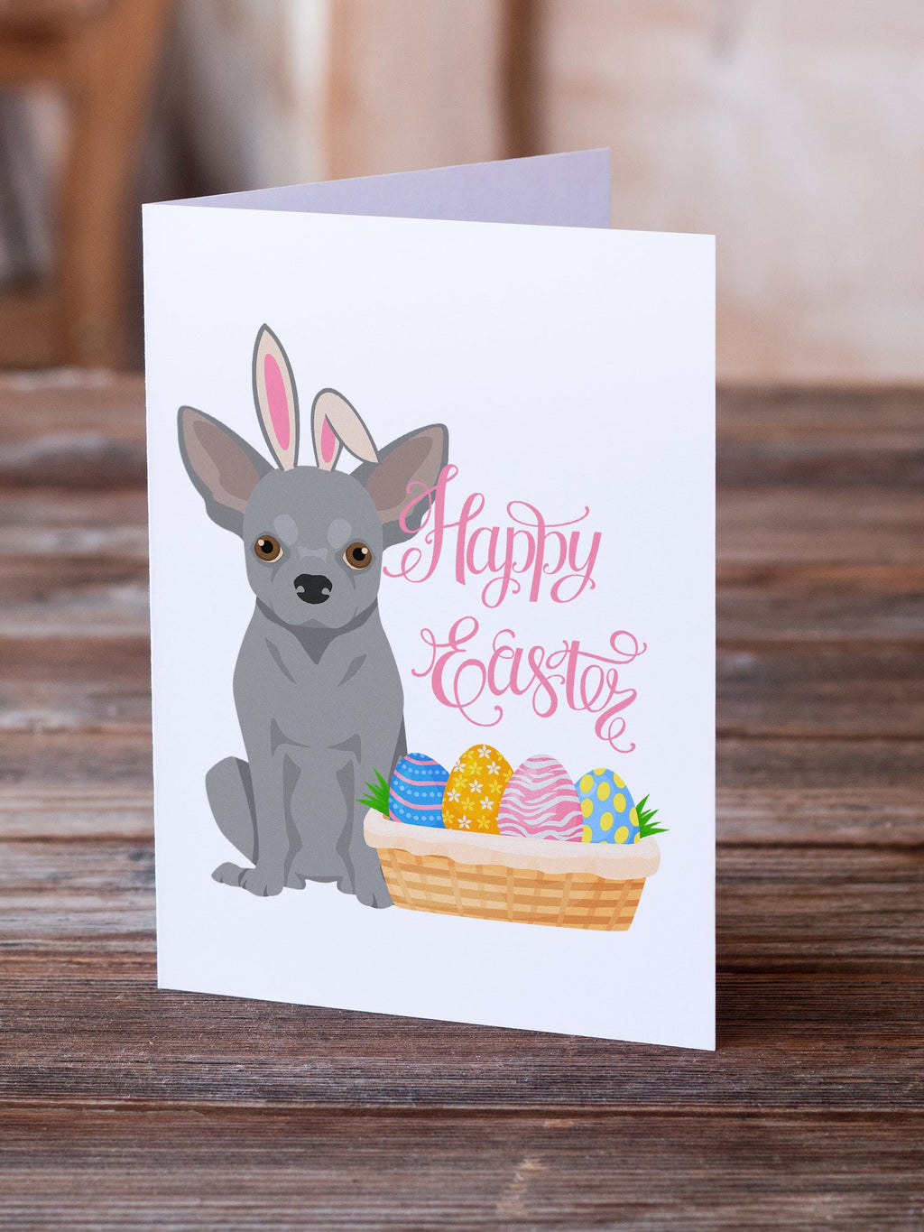 Silver Chihuahua Easter Greeting Cards Pack of 8 Blank Cards with Envelopes Whimsical A7 Size 5x7