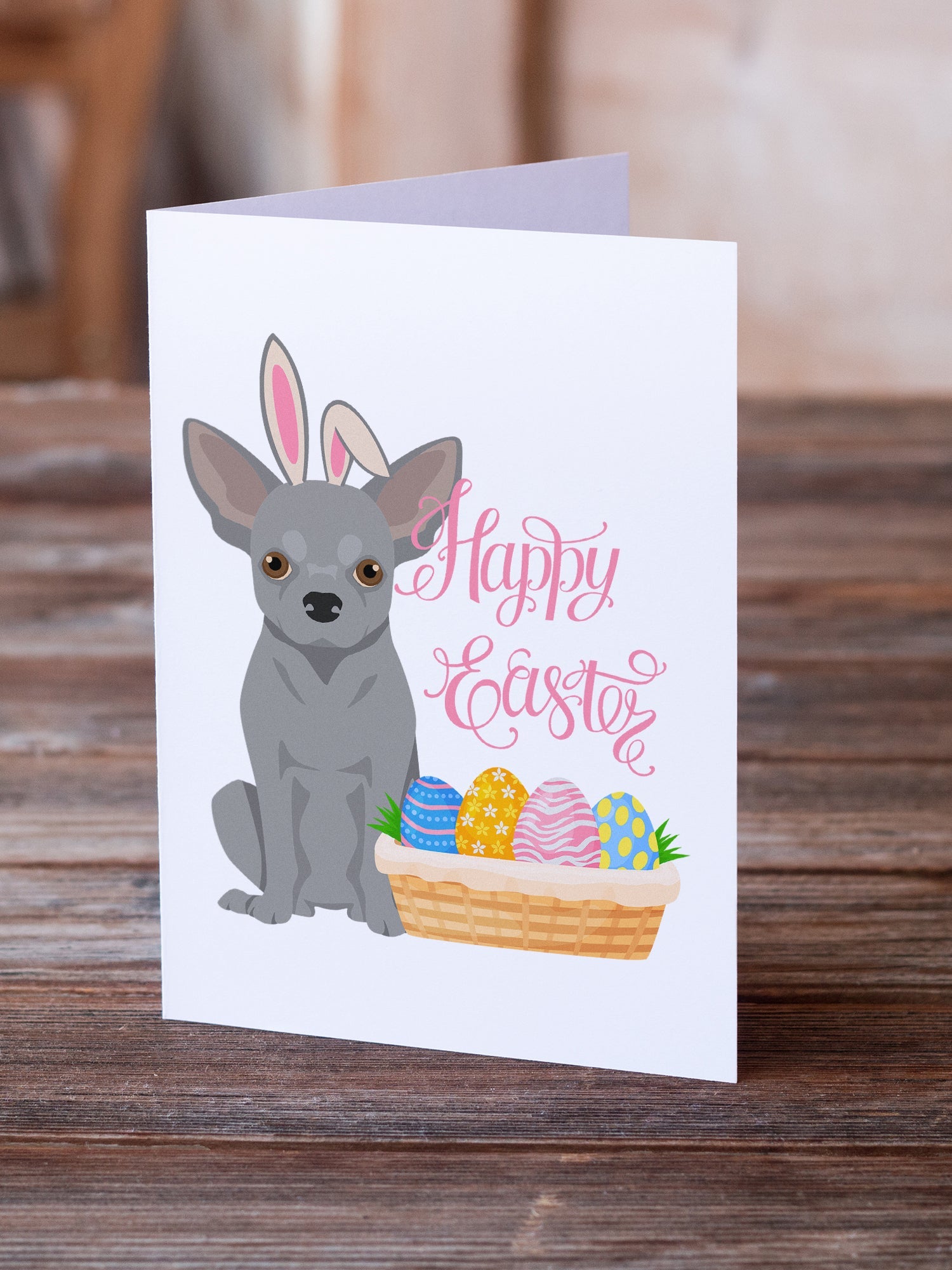 Silver Chihuahua Easter Greeting Cards Pack of 8 Blank Cards with Envelopes Whimsical A7 Size 5x7