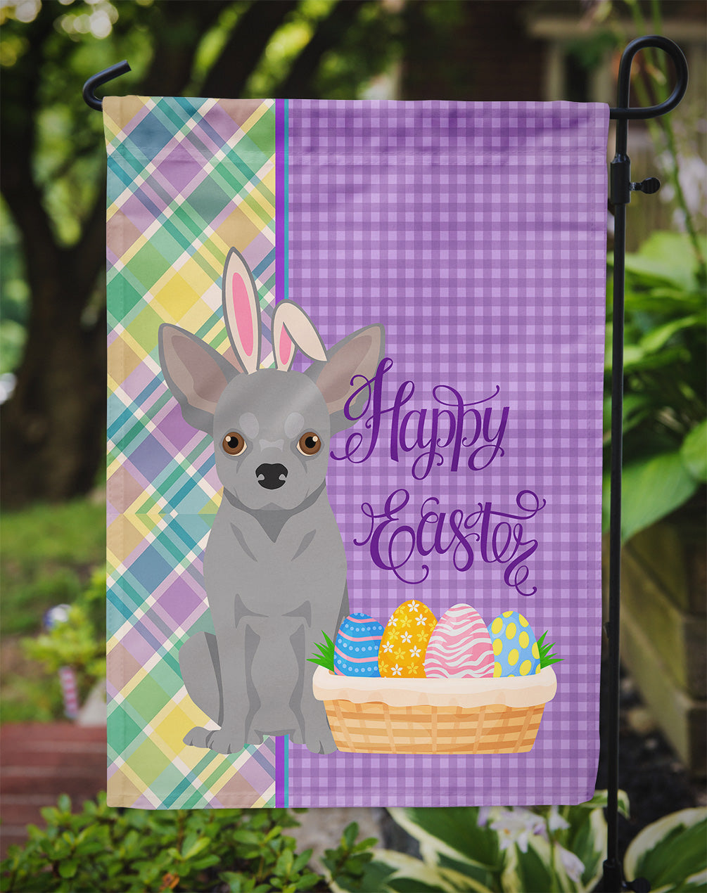 Silver Chihuahua Easter Garden Flag Mailbox Decorative Yard Banner Outside Patio Artwork for Flower Beds, Garden Size, Multicolor