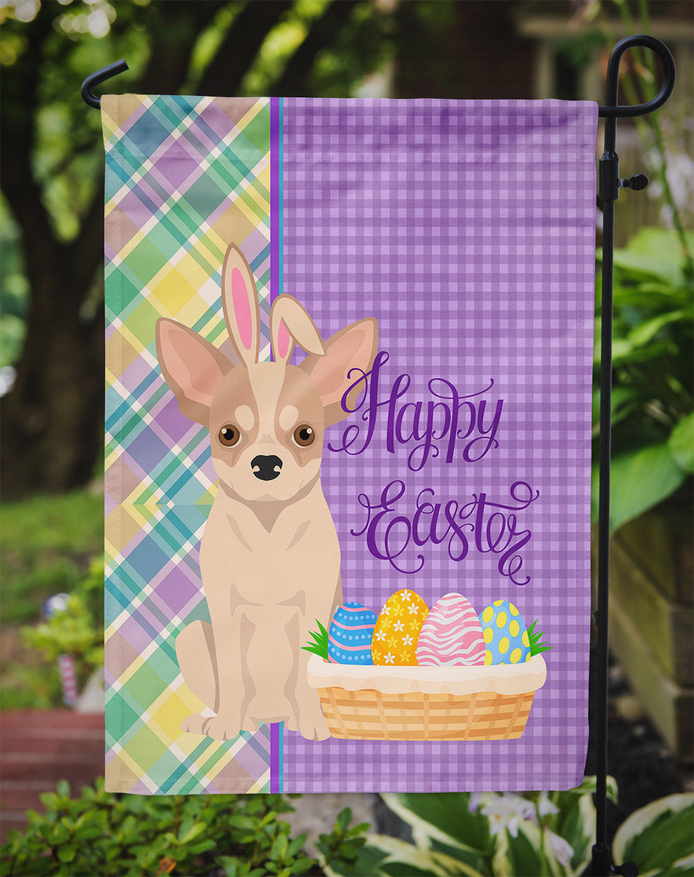 Fawn and White Chihuahua Easter Garden Flag Mailbox Decorative Yard Banner Outside Patio Artwork for Flower Beds, Garden Size, Multicolor