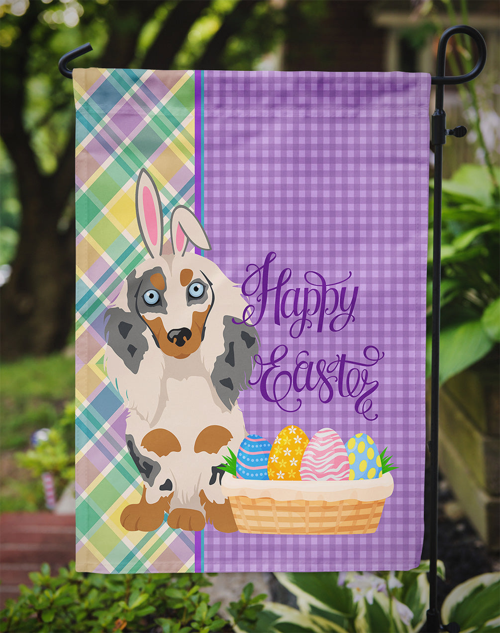 Longhair Cream Dapple Dachshund Easter Garden Flag Mailbox Decorative Yard Banner Outside Patio Artwork for Flower Beds, Garden Size, Multicolor