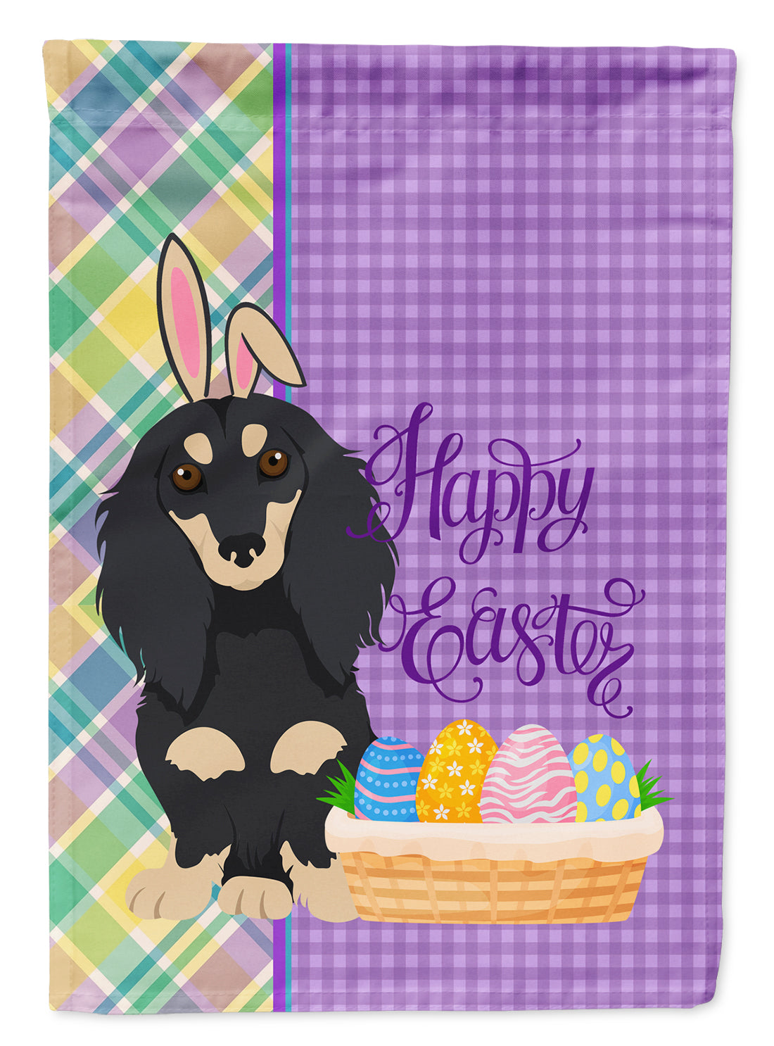 Longhair Black and Cream Dachshund Easter Garden Flag Mailbox Decorative Yard Banner Outside Patio Artwork for Flower Beds, Garden Size, Multicolor