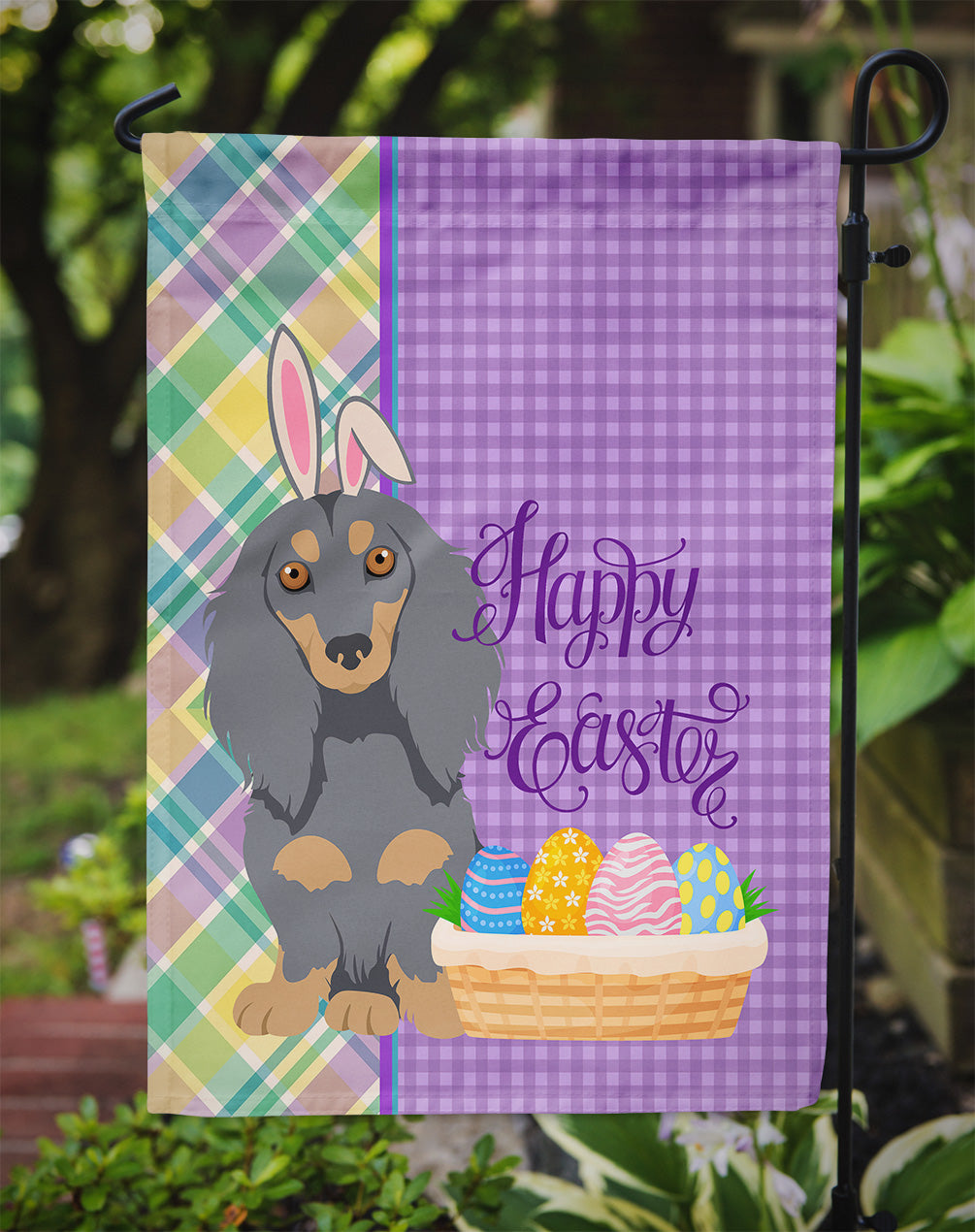 Longhair Blue and Tan Dachshund Easter Garden Flag Mailbox Decorative Yard Banner Outside Patio Artwork for Flower Beds, Garden Size, Multicolor