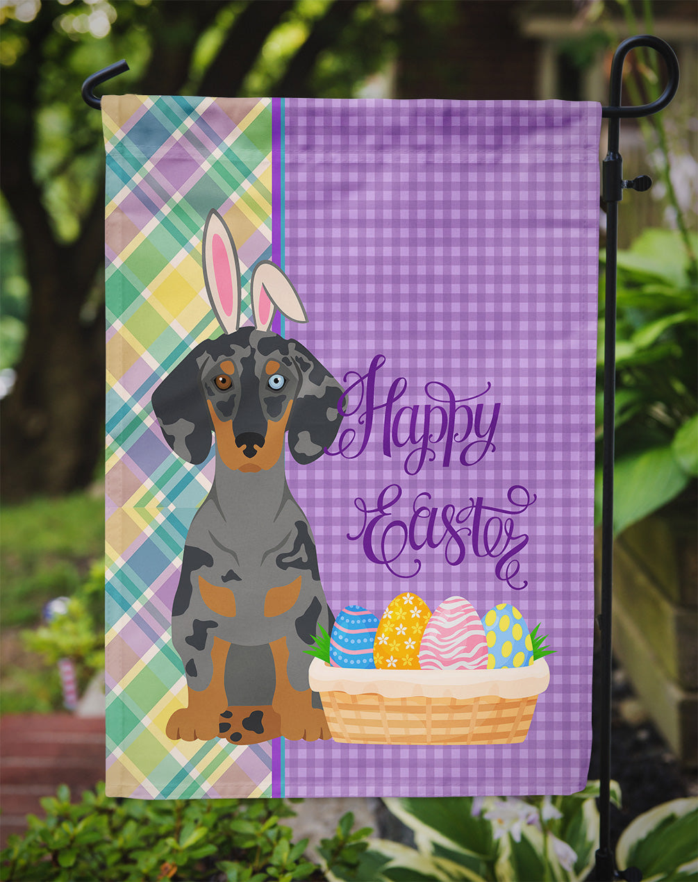 Black Dapple Dachshund Easter Garden Flag Mailbox Decorative Yard Banner Outside Patio Artwork for Flower Beds, Garden Size, Multicolor