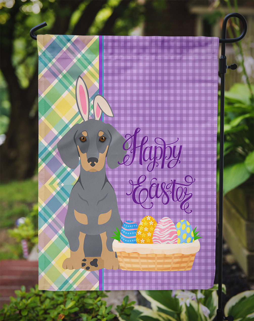 Blue and Tan Dachshund Easter Garden Flag Mailbox Decorative Yard Banner Outside Patio Artwork for Flower Beds, Garden Size, Multicolor
