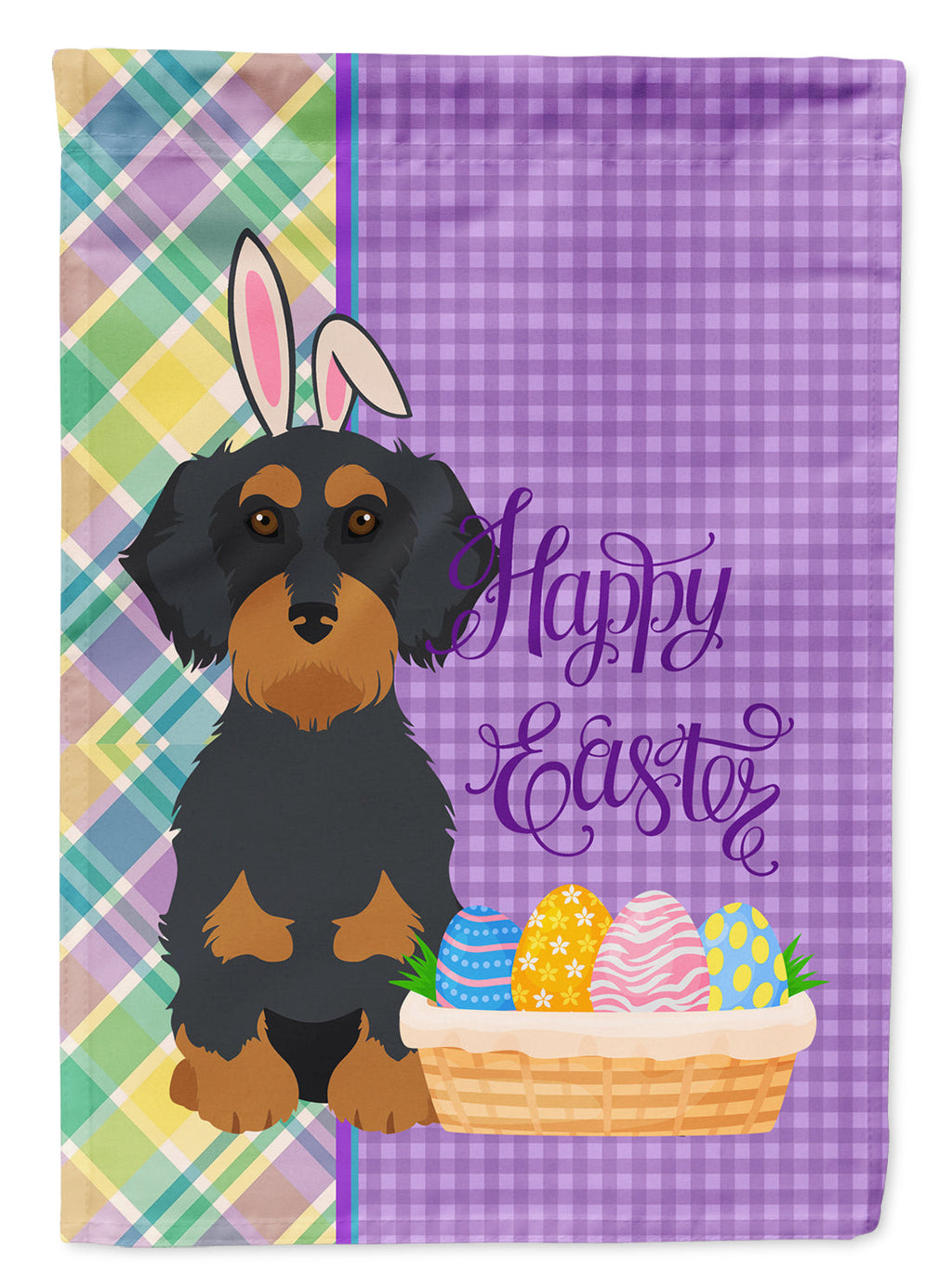 Wirehair Black and Tan Dachshund Easter Garden Flag Mailbox Decorative Yard Banner Outside Patio Artwork for Flower Beds, Garden Size, Multicolor