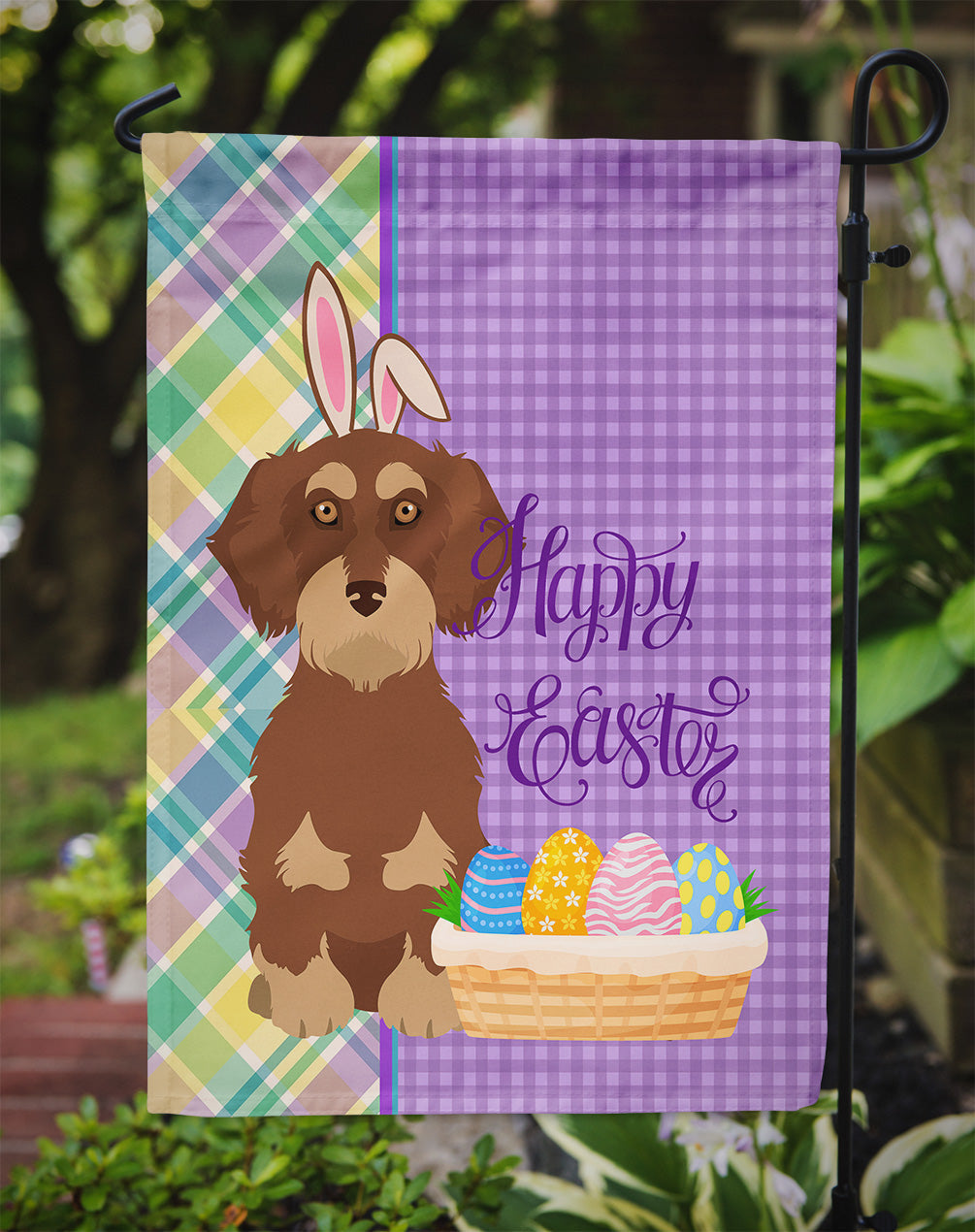 Wirehair Red and Tan Dachshund Easter Garden Flag Mailbox Decorative Yard Banner Outside Patio Artwork for Flower Beds, Garden Size, Multicolor