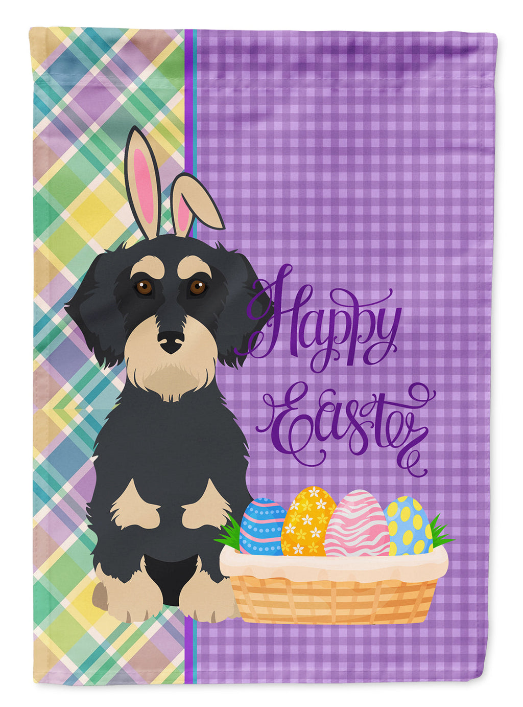 Wirehair Black and Cream Dachshund Easter Garden Flag Mailbox Decorative Yard Banner Outside Patio Artwork for Flower Beds, Garden Size, Multicolor