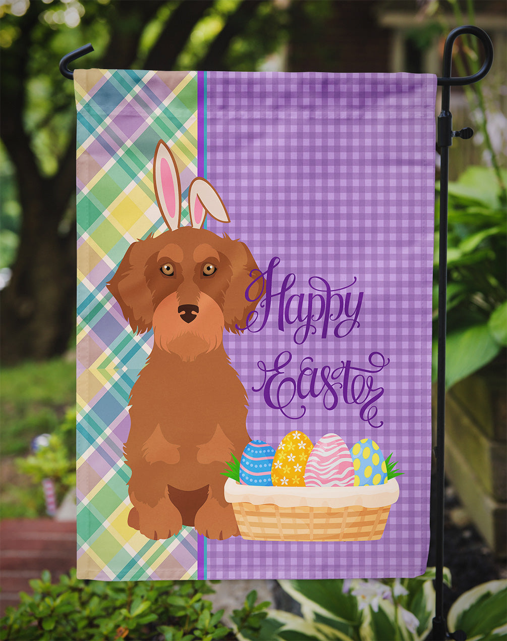 Wirehair Red Dachshund Easter Garden Flag Mailbox Decorative Yard Banner Outside Patio Artwork for Flower Beds, Garden Size, Multicolor