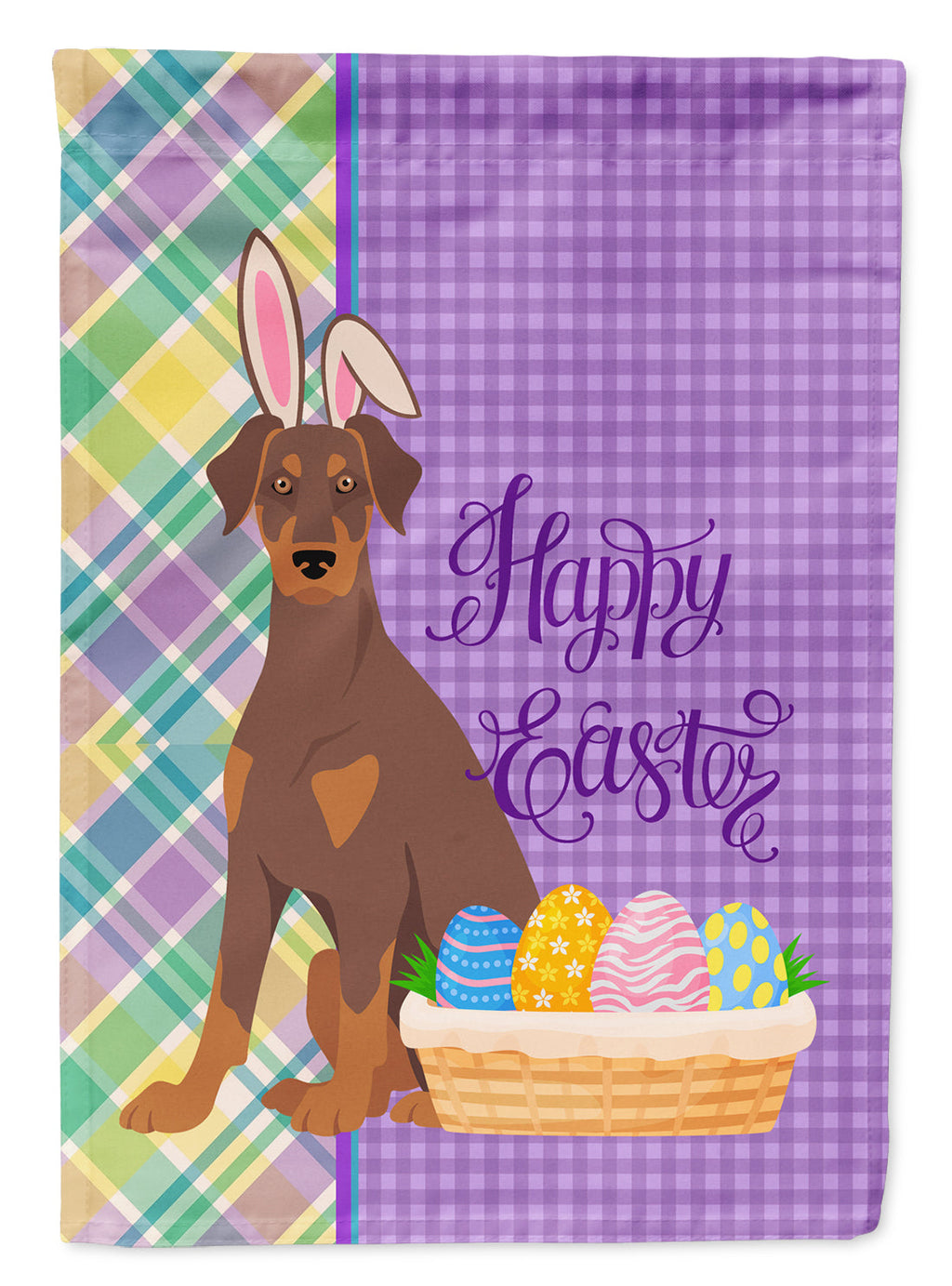 Natural Ear Red and Tan Doberman Pinscher Easter Garden Flag Mailbox Decorative Yard Banner Outside Patio Artwork for Flower Beds, Garden Size, Multicolor