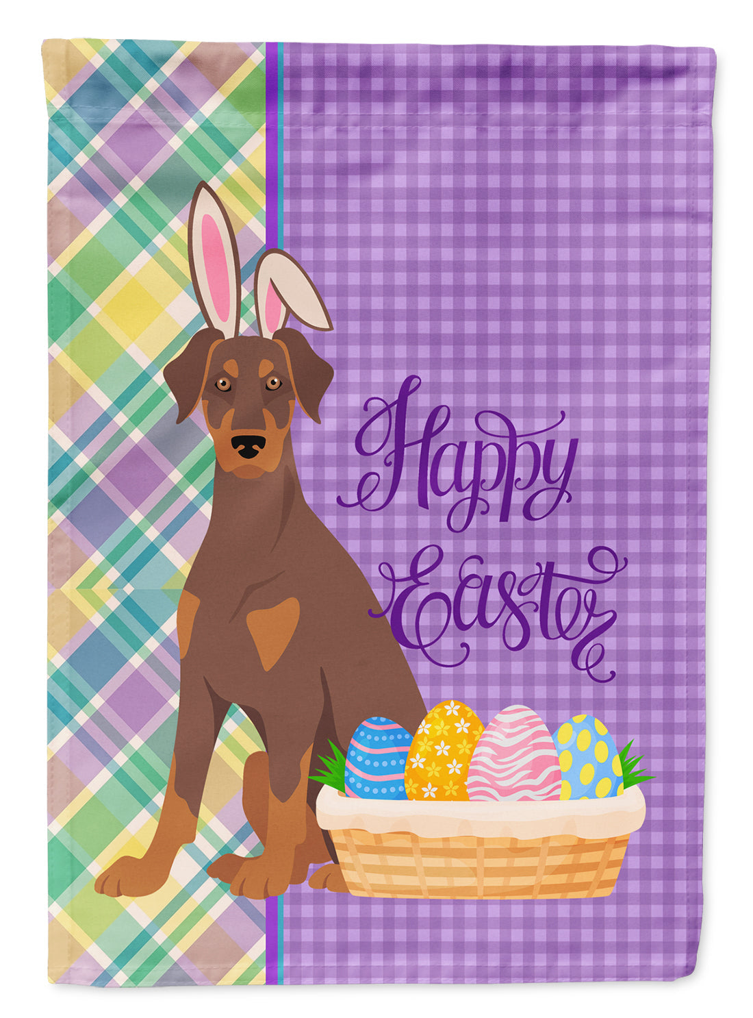 Natural Ear Red and Tan Doberman Pinscher Easter Garden Flag Mailbox Decorative Yard Banner Outside Patio Artwork for Flower Beds, Garden Size, Multicolor