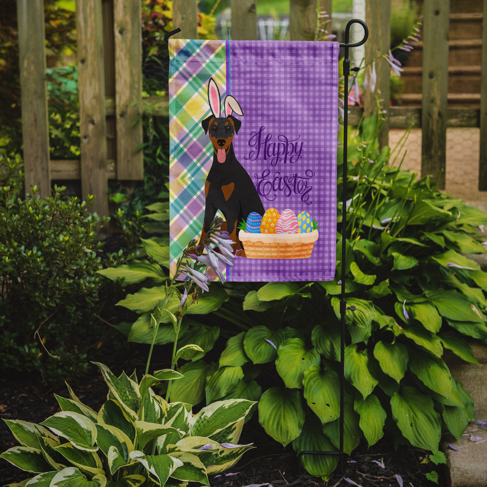 Natural Ear Black and Tan Doberman Pinscher Easter Garden Flag Mailbox Decorative Yard Banner Outside Patio Artwork for Flower Beds, Garden Size, Multicolor