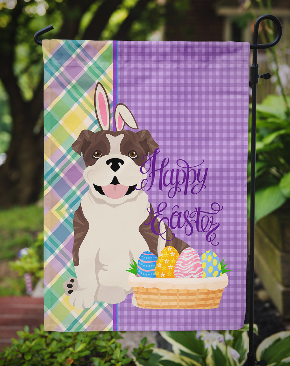 Brindle English Bulldog Easter Garden Flag Mailbox Decorative Yard Banner Outside Patio Artwork for Flower Beds, Garden Size, Multicolor