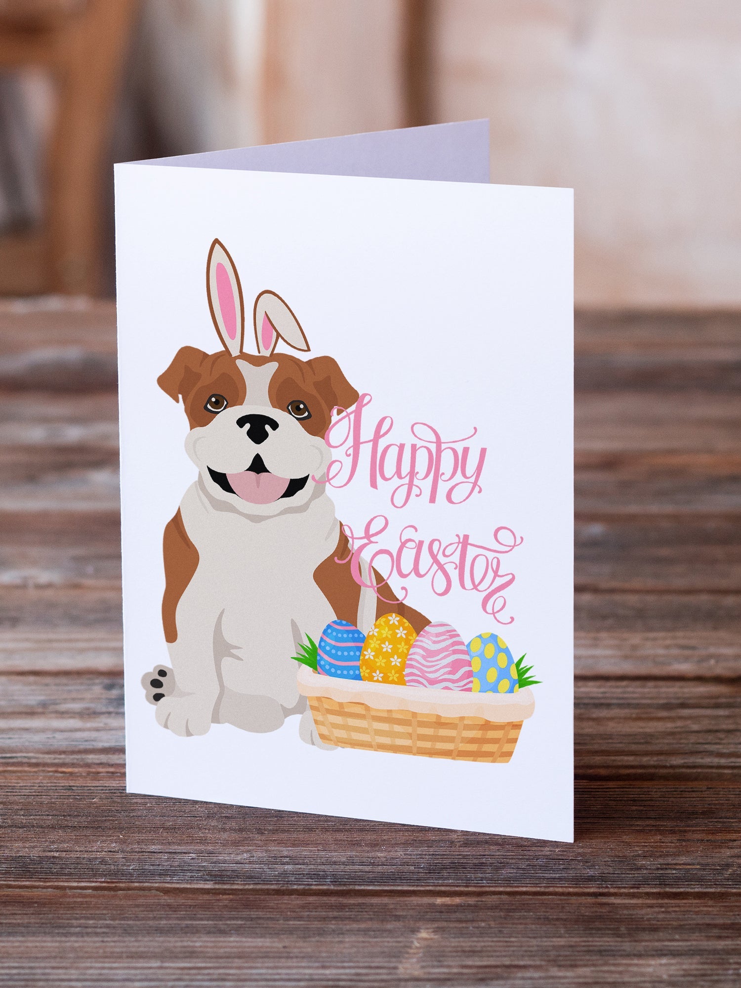 Red English Bulldog Easter Greeting Cards Pack of 8 Blank Cards with Envelopes Whimsical A7 Size 5x7