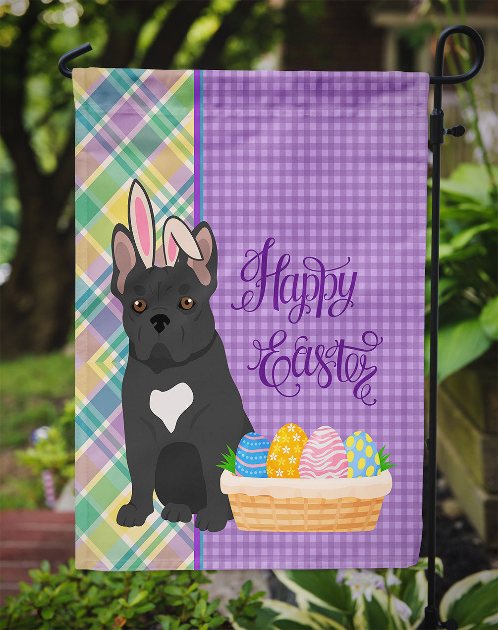 Black French Bulldog Easter Garden Flag Mailbox Decorative Yard Banner Outside Patio Artwork for Flower Beds, Garden Size, Multicolor