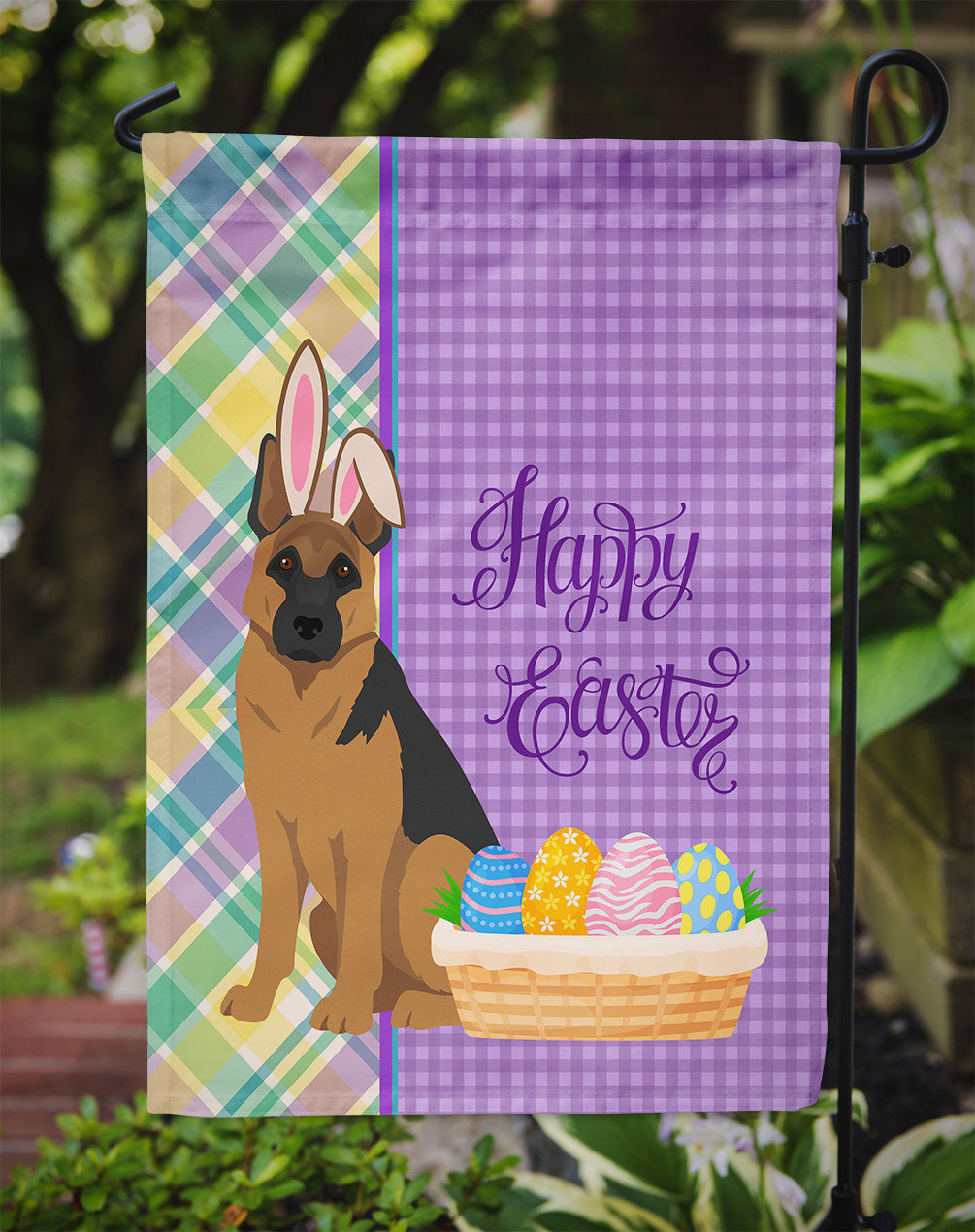 Black and Tan German Shepherd Easter Garden Flag Mailbox Decorative Yard Banner Outside Patio Artwork for Flower Beds, Garden Size, Multicolor