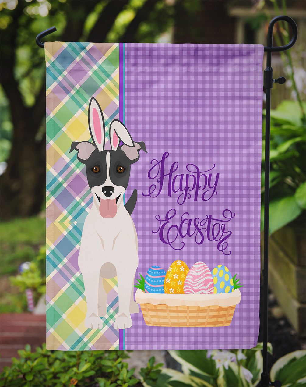 Black White Smooth Jack Russell Terrier Easter Garden Flag Mailbox Decorative Yard Banner Outside Patio Artwork for Flower Beds, Garden Size, Multicolor