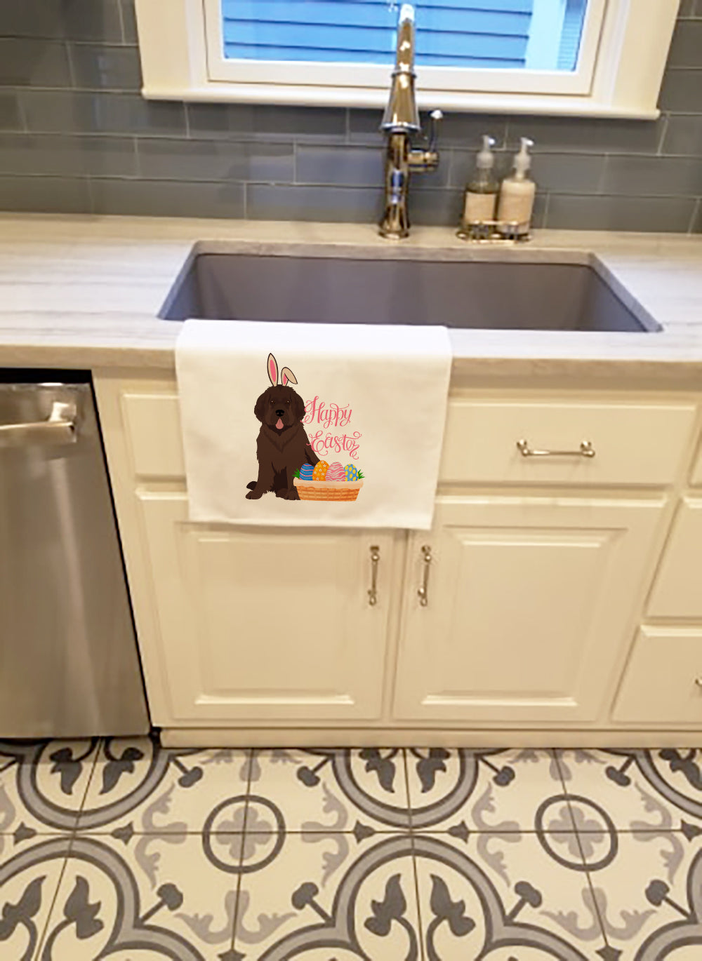Brown Newfoundland Easter Kitchen Towel Set of 2 White Dish Towels Decorative Bathroom Hand towel for Hand, Face, Hair, Yoga, Tea, Dishcloth, 19 X 28", White