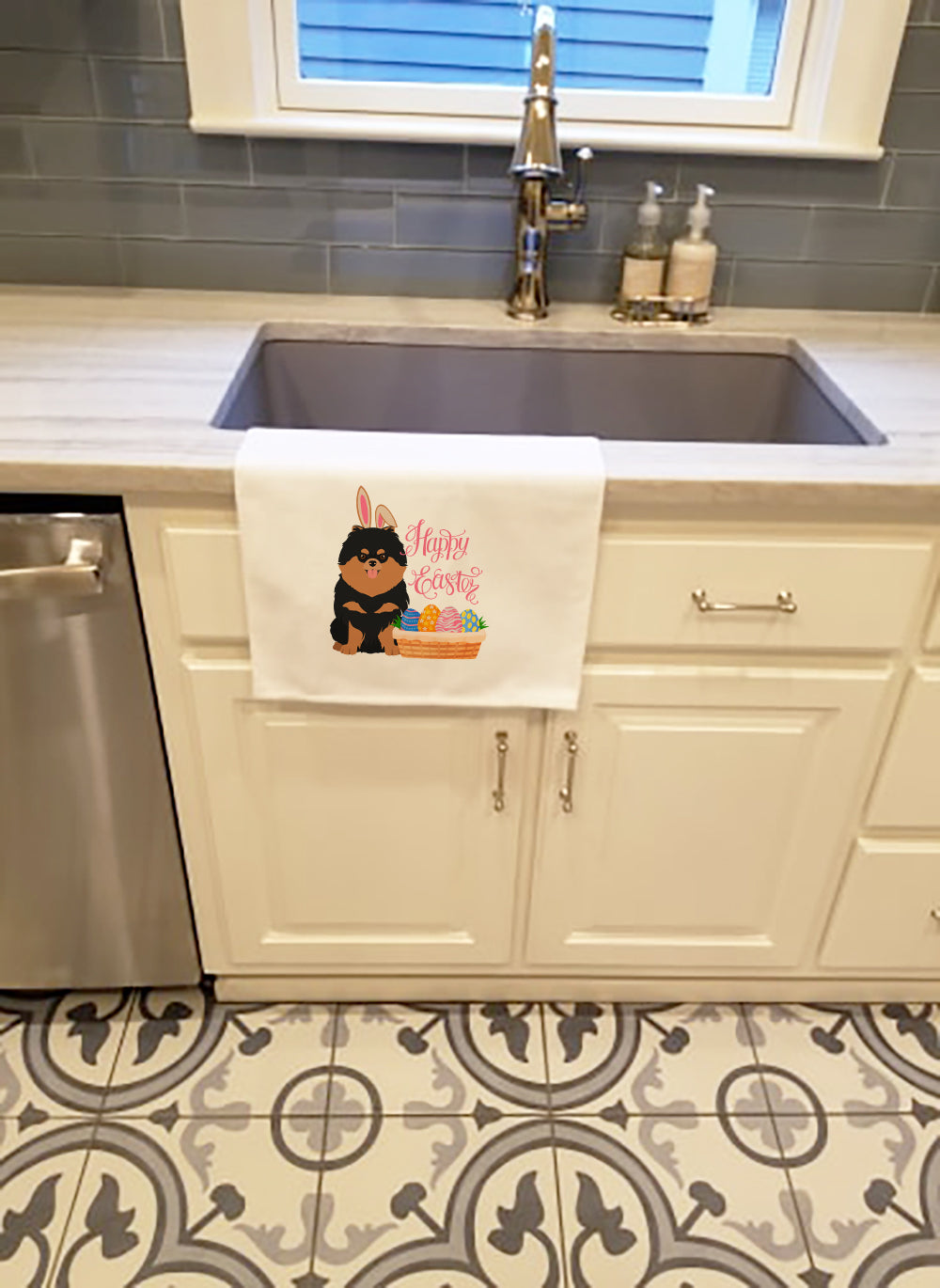 Black and Tan Pomeranian Easter Kitchen Towel Set of 2 White Dish Towels Decorative Bathroom Hand towel for Hand, Face, Hair, Yoga, Tea, Dishcloth, 19 X 28", White