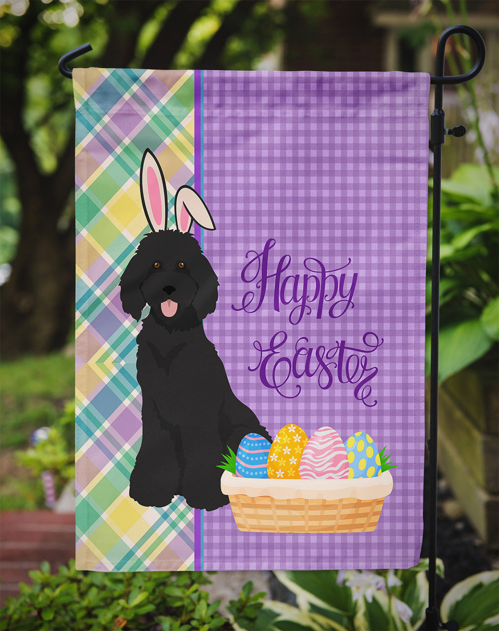 Standard Black Poodle Easter Garden Flag Mailbox Decorative Yard Banner Outside Patio Artwork for Flower Beds, Garden Size, Multicolor