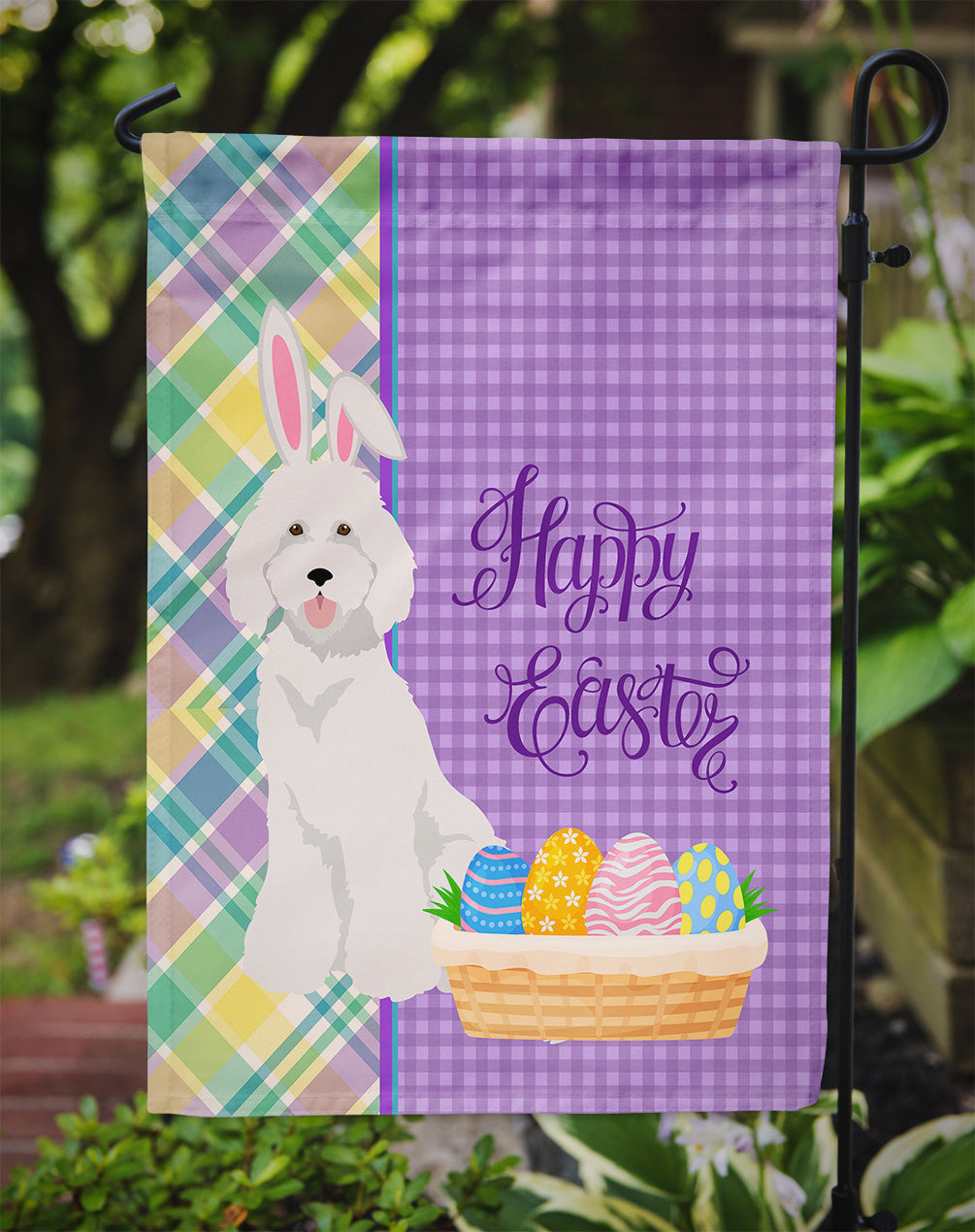Standard White Poodle Easter Garden Flag Mailbox Decorative Yard Banner Outside Patio Artwork for Flower Beds, Garden Size, Multicolor