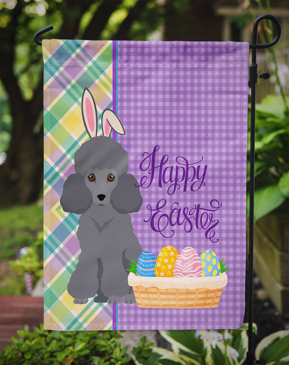 Toy Grey Poodle Easter Garden Flag Mailbox Decorative Yard Banner Outside Patio Artwork for Flower Beds, Garden Size, Multicolor