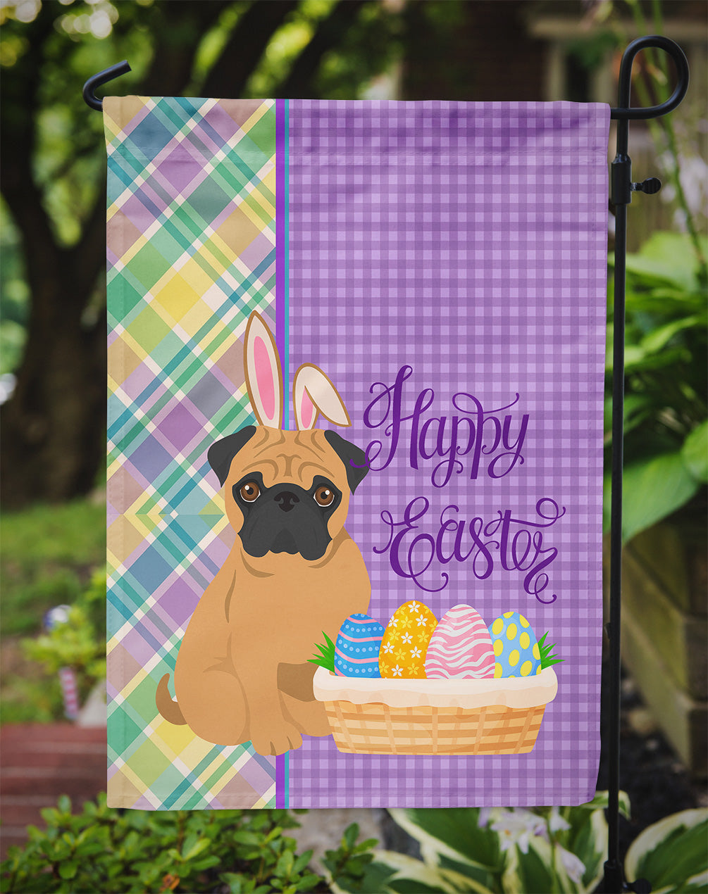 Apricot Pug Easter Garden Flag Mailbox Decorative Yard Banner Outside Patio Artwork for Flower Beds, Garden Size, Multicolor