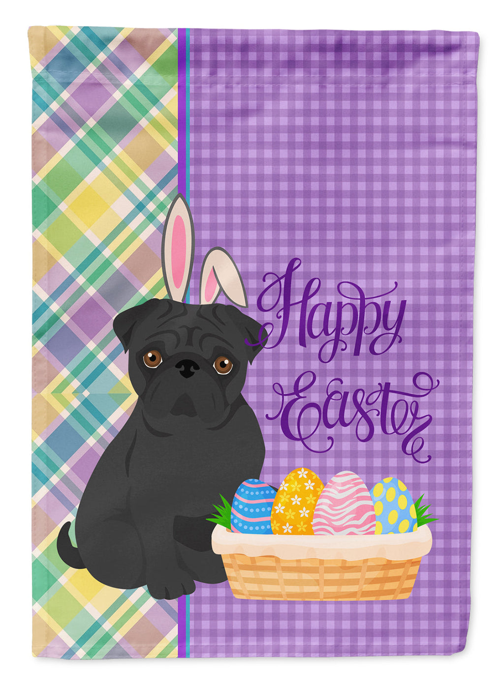 Black Pug Easter Garden Flag Mailbox Decorative Yard Banner Outside Patio Artwork for Flower Beds, Garden Size, Multicolor