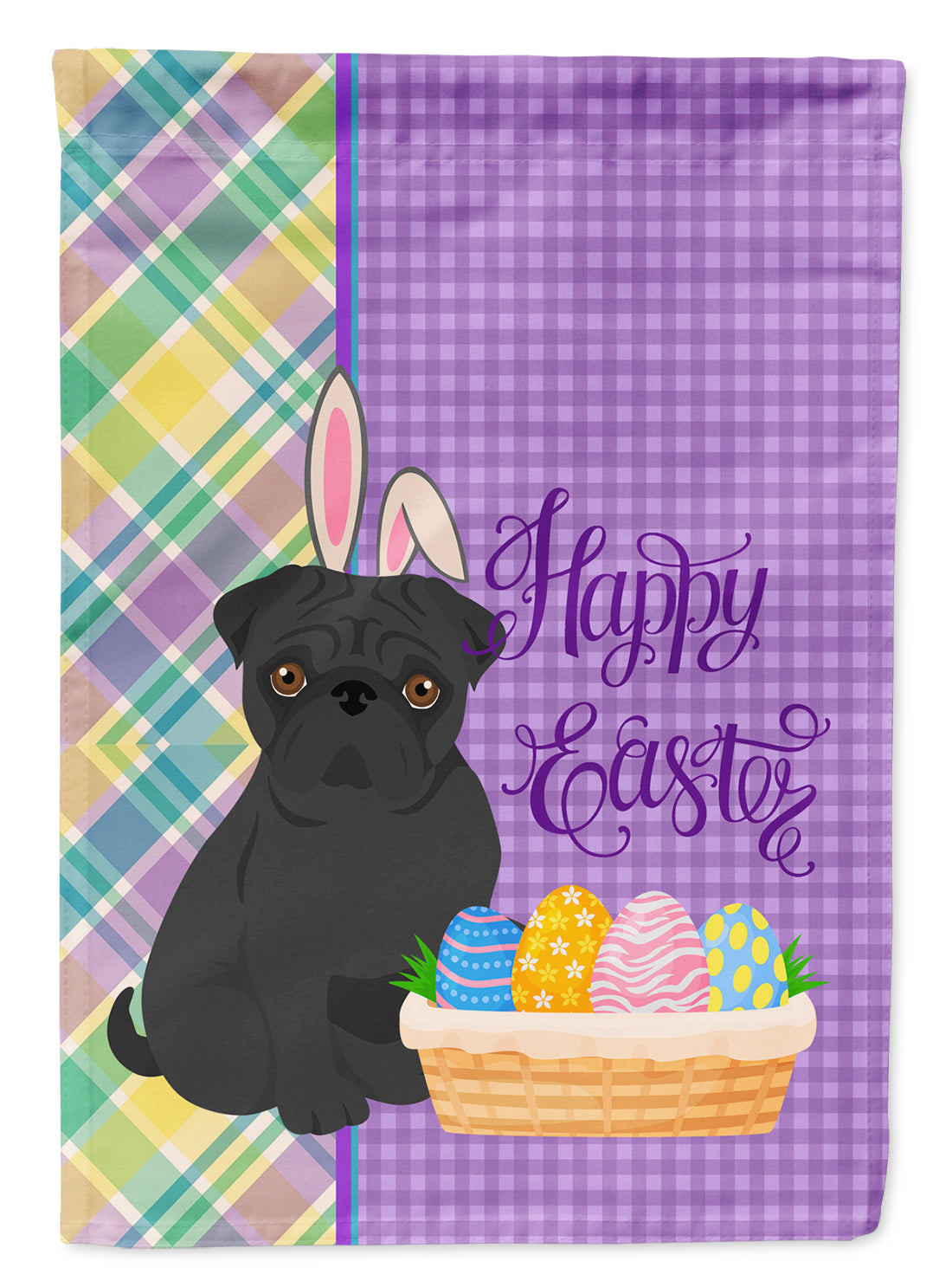 Black Pug Easter Garden Flag Mailbox Decorative Yard Banner Outside Patio Artwork for Flower Beds, Garden Size, Multicolor