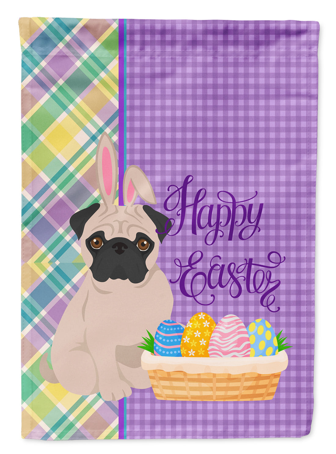 Fawn Pug Easter Garden Flag Mailbox Decorative Yard Banner Outside Patio Artwork for Flower Beds, Garden Size, Multicolor