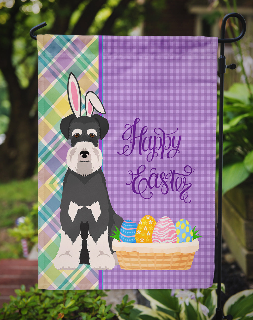 Black and Silver Natural Ears Schnauzer Easter Garden Flag Mailbox Decorative Yard Banner Outside Patio Artwork for Flower Beds, Garden Size, Multicolor