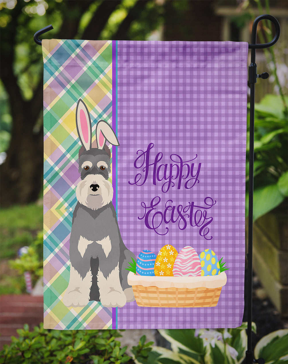 Salt Pepper Schnauzer Easter Garden Flag Mailbox Decorative Yard Banner Outside Patio Artwork for Flower Beds, Garden Size, Multicolor