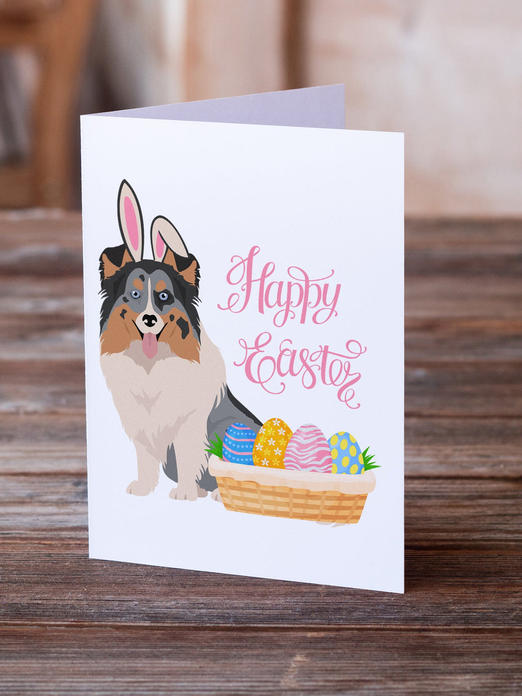 Blue Merle Sheltie Easter Greeting Cards Pack of 8 Blank Cards with Envelopes Whimsical A7 Size 5x7