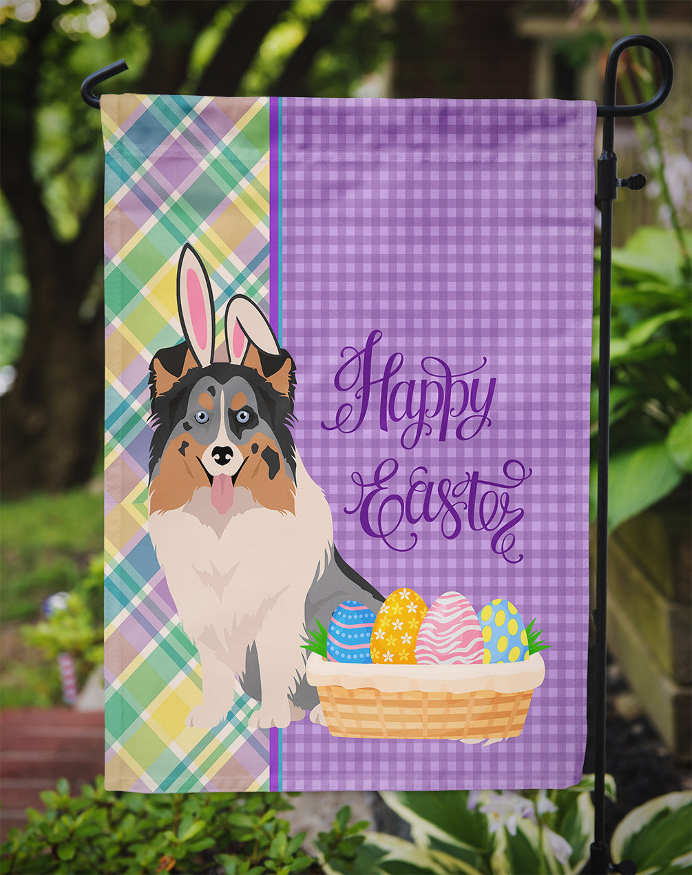 Blue Merle Sheltie Easter Garden Flag Mailbox Decorative Yard Banner Outside Patio Artwork for Flower Beds, Garden Size, Multicolor
