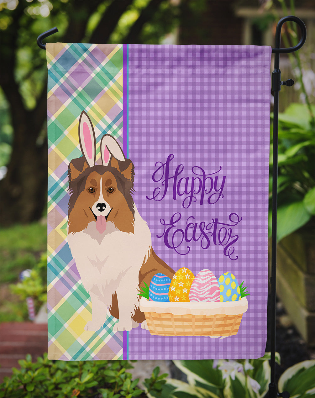 Sable Sheltie Easter Garden Flag Mailbox Decorative Yard Banner Outside Patio Artwork for Flower Beds, Garden Size, Multicolor