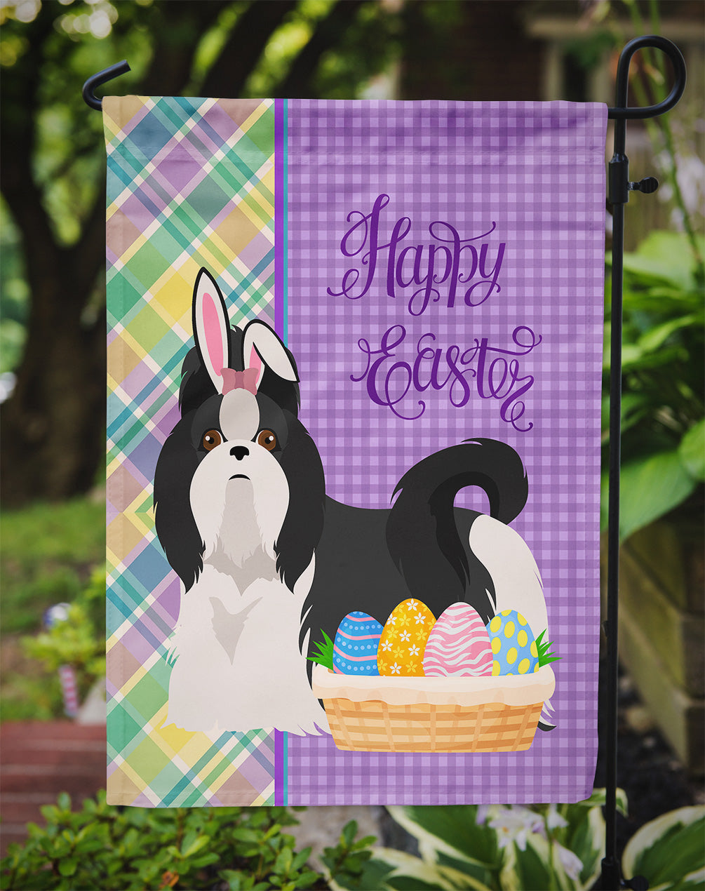 Black and White Shih Tzu Easter Garden Flag Mailbox Decorative Yard Banner Outside Patio Artwork for Flower Beds, Garden Size, Multicolor