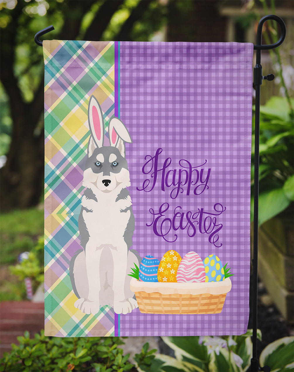 Grey Siberian Husky Easter Garden Flag Mailbox Decorative Yard Banner Outside Patio Artwork for Flower Beds, Garden Size, Multicolor