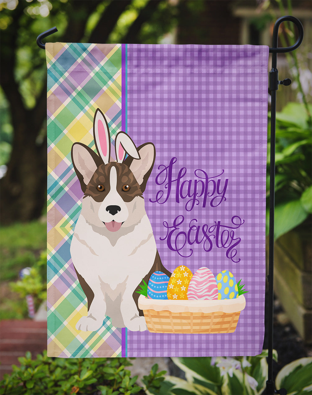 Brindle Cardigan Corgi Easter Garden Flag Mailbox Decorative Yard Banner Outside Patio Artwork for Flower Beds, Garden Size, Multicolor