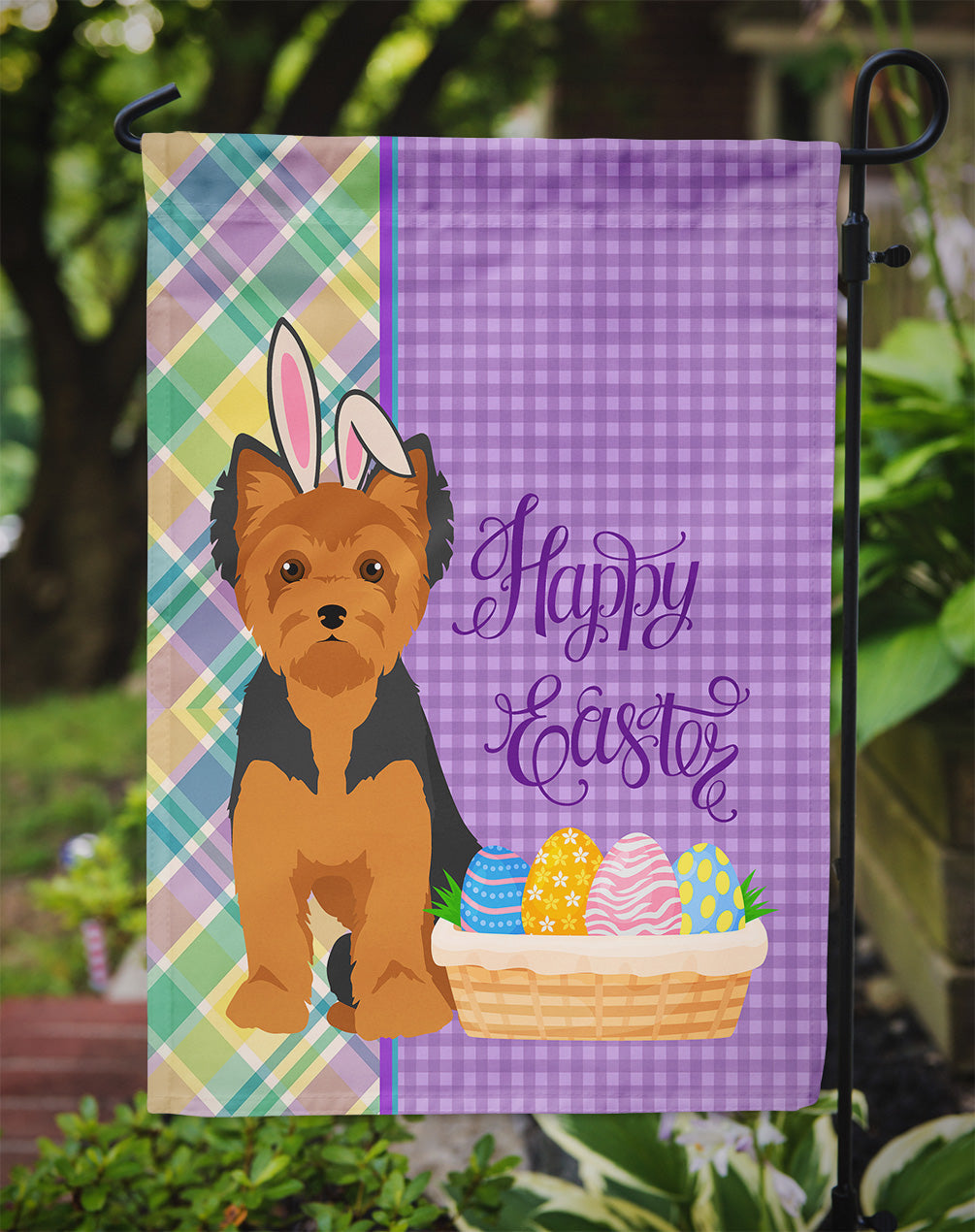 Black and Tan Puppy Cut Yorkshire Terrier Easter Garden Flag Mailbox Decorative Yard Banner Outside Patio Artwork for Flower Beds, Garden Size, Multicolor