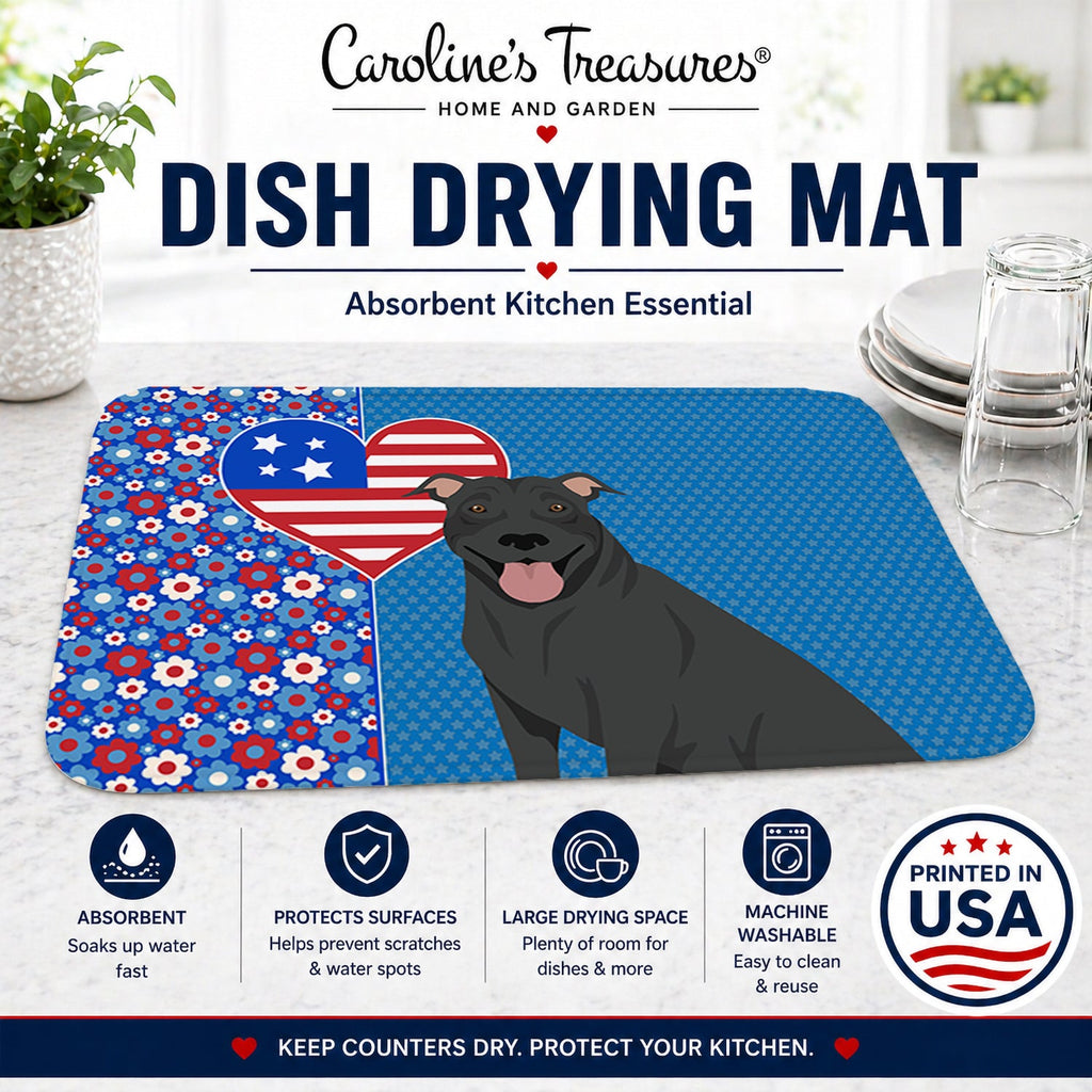 Black Pit Bull Terrier USA American Dish Drying Mat Absorbent Dish Drying Mat Pad for Kitchen Counter Dish Drainer Mat for Countertop, 14 x 21", Multicolor