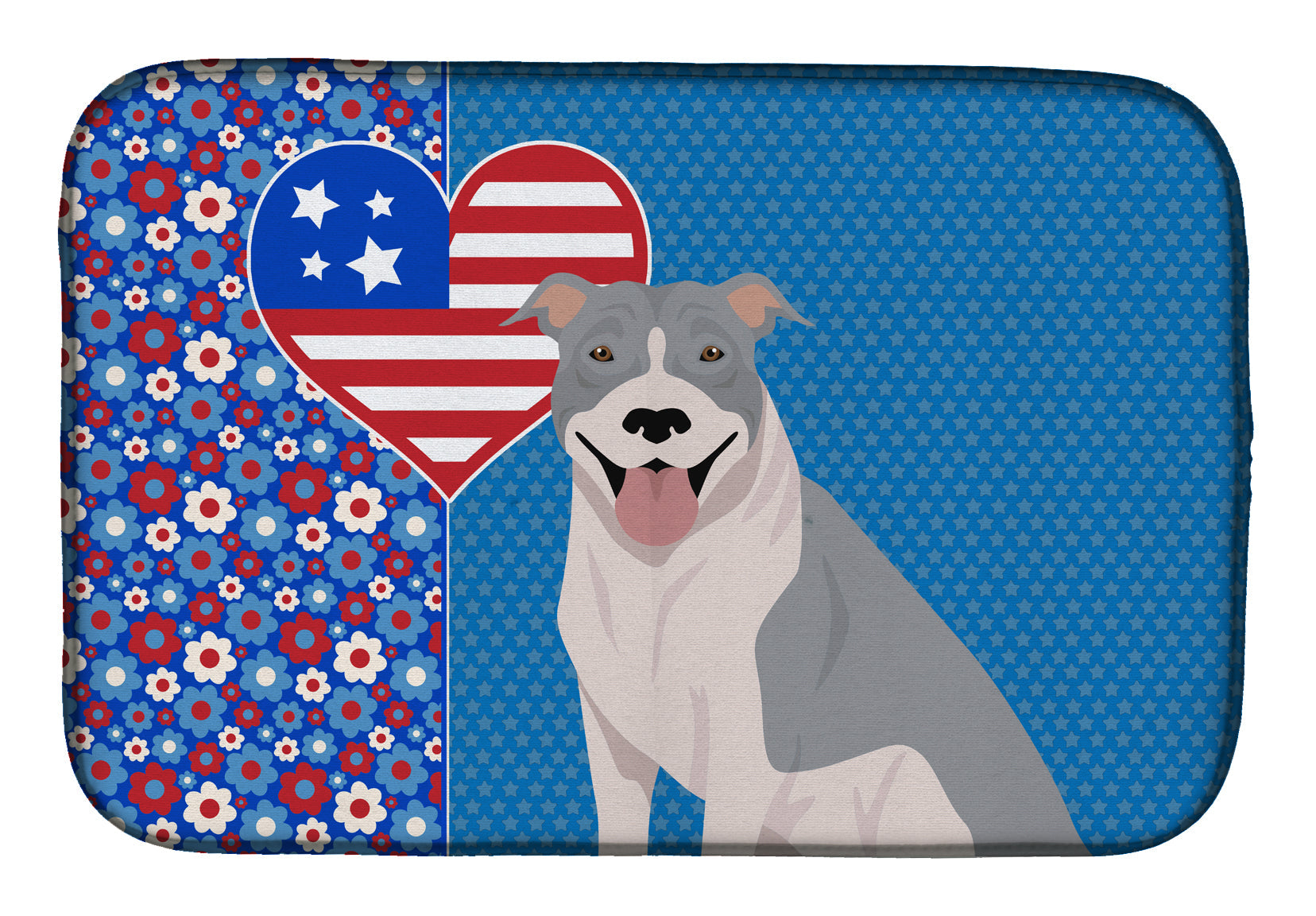 Blue and White Pit Bull Terrier USA American Dish Drying Mat Absorbent Dish Drying Mat Pad for Kitchen Counter Dish Drainer Mat for Countertop, 14 x 21", Multicolor